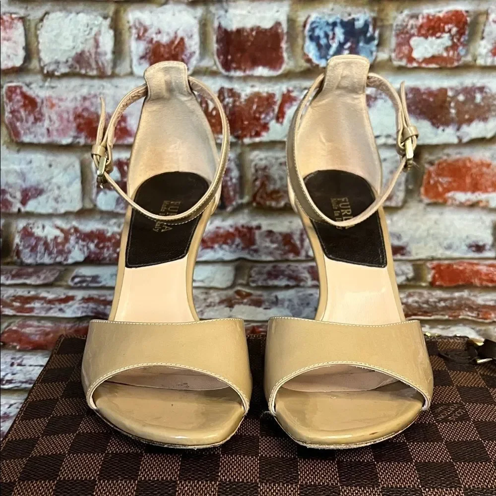 * Furla Nude Patent Leather Open-Toe Heels
